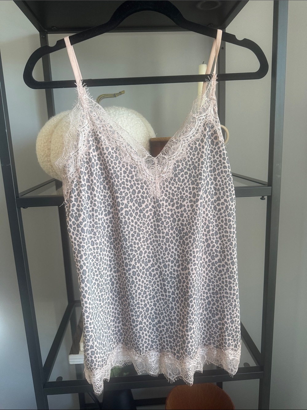 120. Lace Trim Leopard Print Slip - Pink